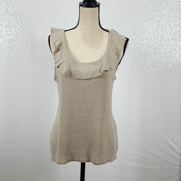 Yeohlee New York Beige Sleeveless Knit Top with Ruffle Neckline – Size S - Picture 2 of 10